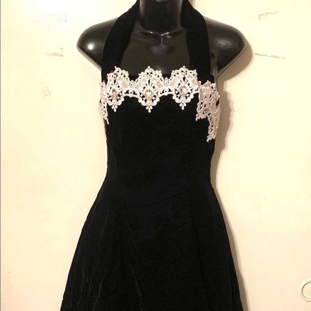 Jessica McClintock Black Velvet Vintage Formal Dress Sz XS